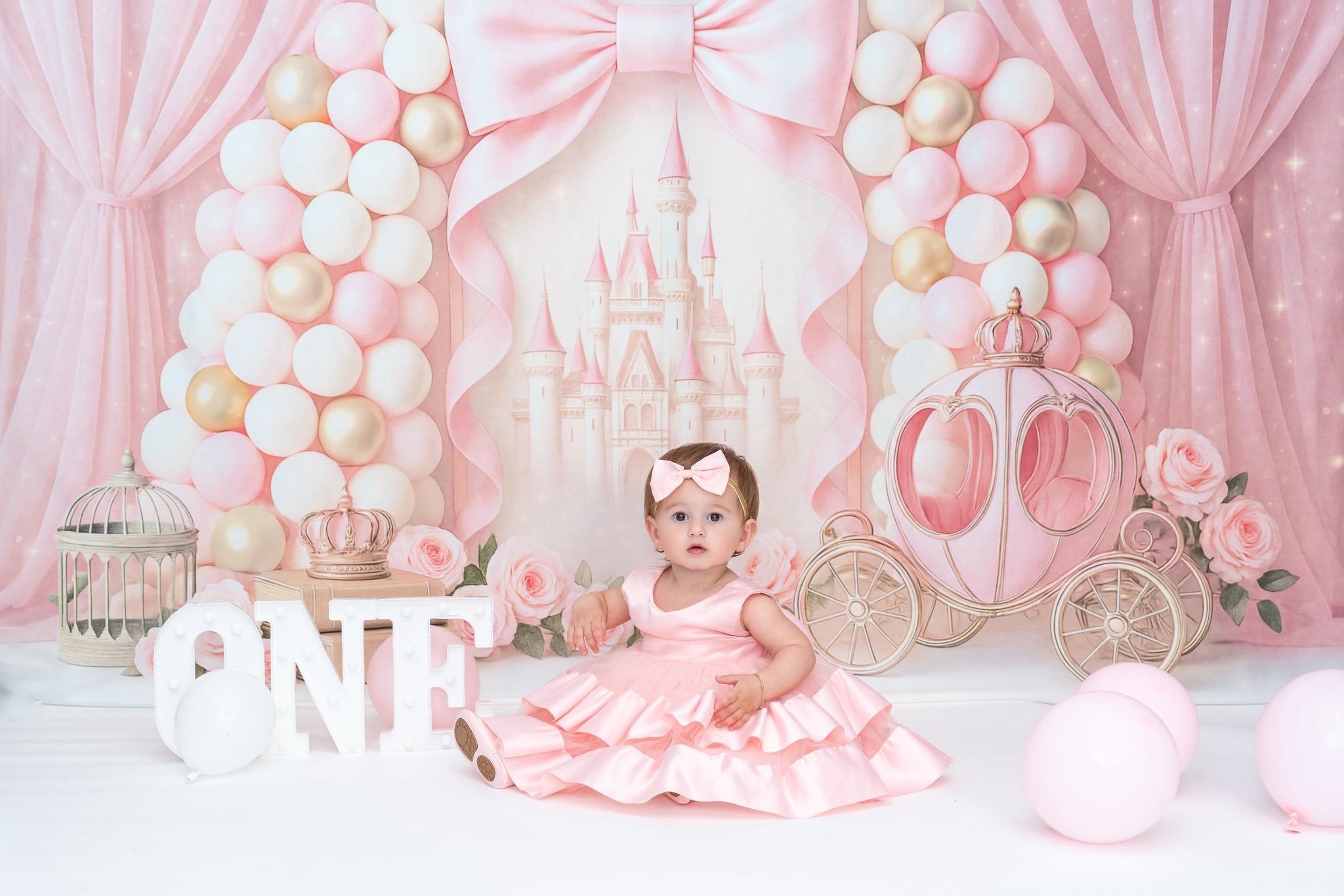 Kate Princesse Château Carrosse Rose Toile de fond conçue par Ashley Paul - Kate Backdrop FR