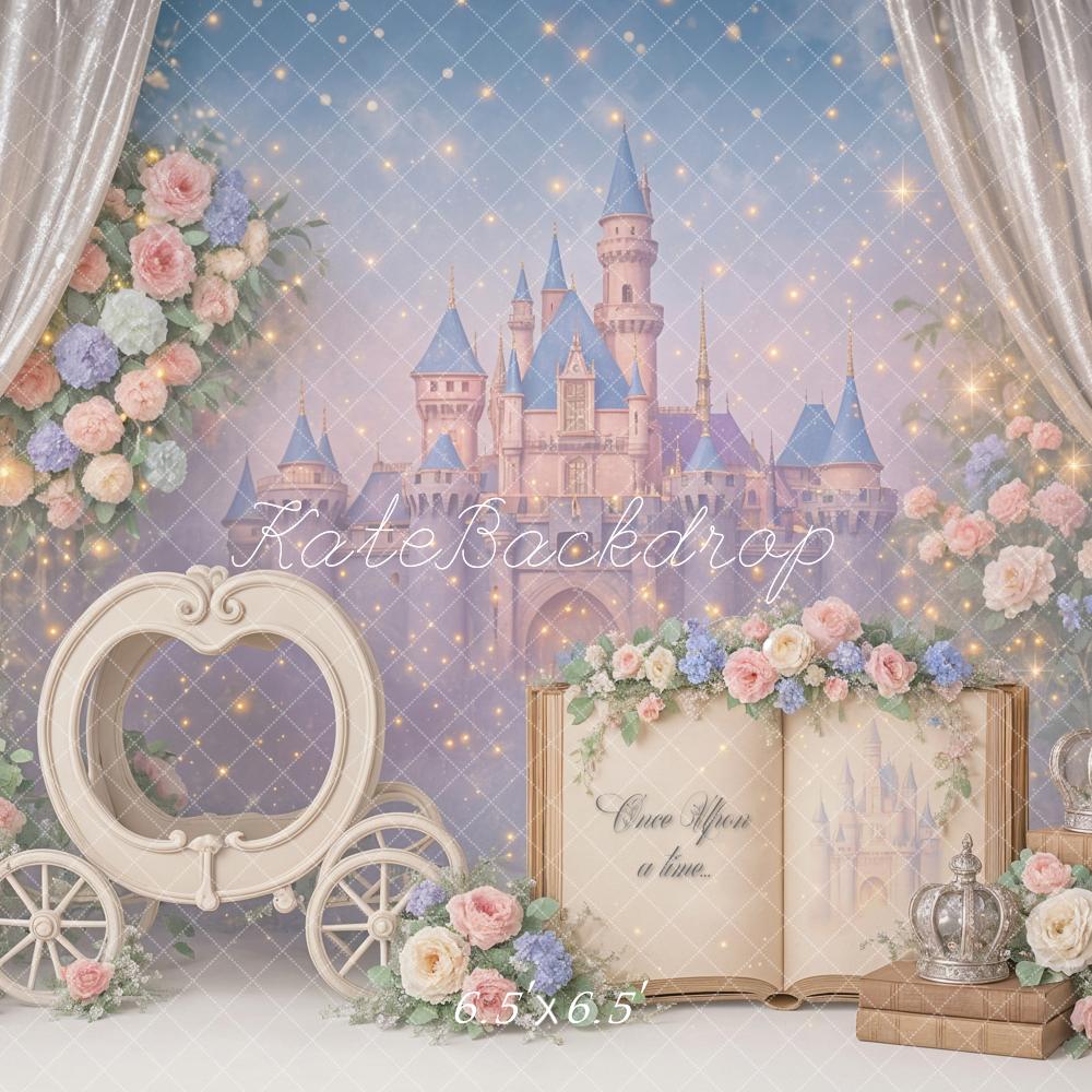 Kate Anniversaire Princesse Château Livre Fleurs Toile de fond conçu par Ashley Paul - Kate Backdrop FR