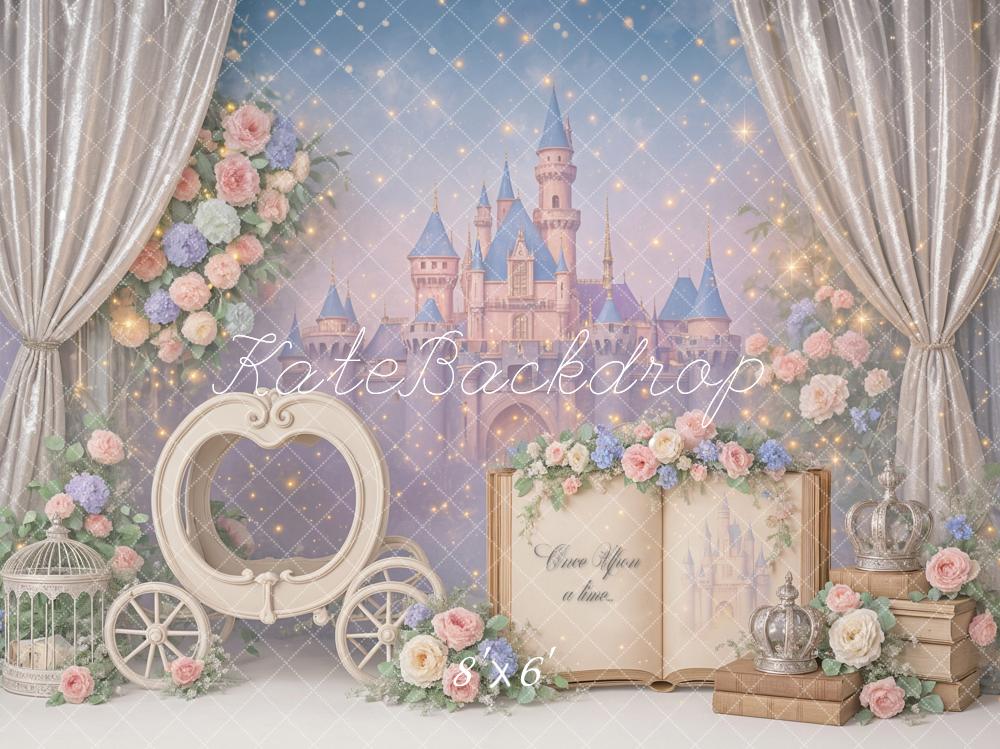 Kate Anniversaire Princesse Château Livre Fleurs Toile de fond conçu par Ashley Paul - Kate Backdrop FR