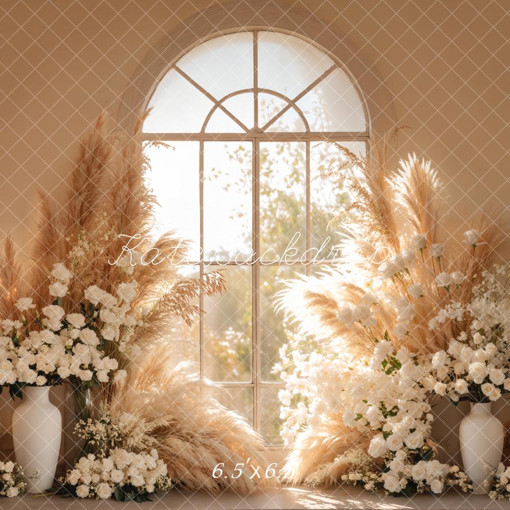 Kate Bohème Fleur Fenêtre Herbe de la pampa Toile de fond conçue par Emetselch - Kate Backdrop FR