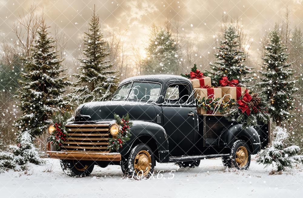 Kate Noël Camion Noir Neige Forêt Toile de fond conçue par Emetselch