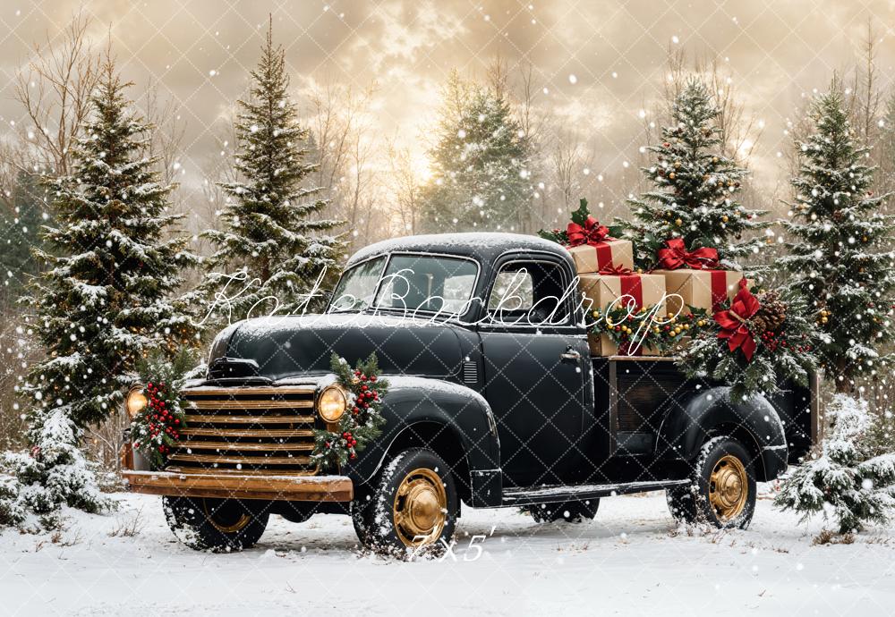 Kate Noël Camion Noir Neige Forêt Toile de fond conçue par Emetselch