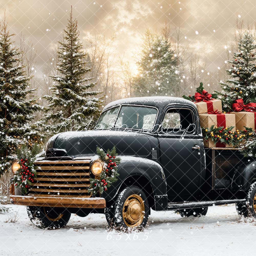 Kate Noël Camion Noir Neige Forêt Toile de fond conçue par Emetselch