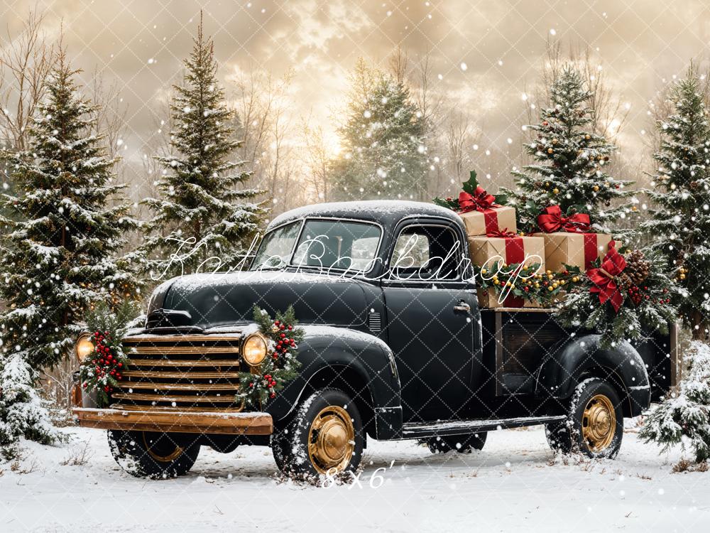 Kate Noël Camion Noir Neige Forêt Toile de fond conçue par Emetselch