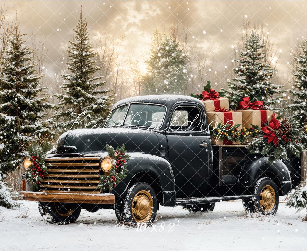 Kate Noël Camion Noir Neige Forêt Toile de fond conçue par Emetselch