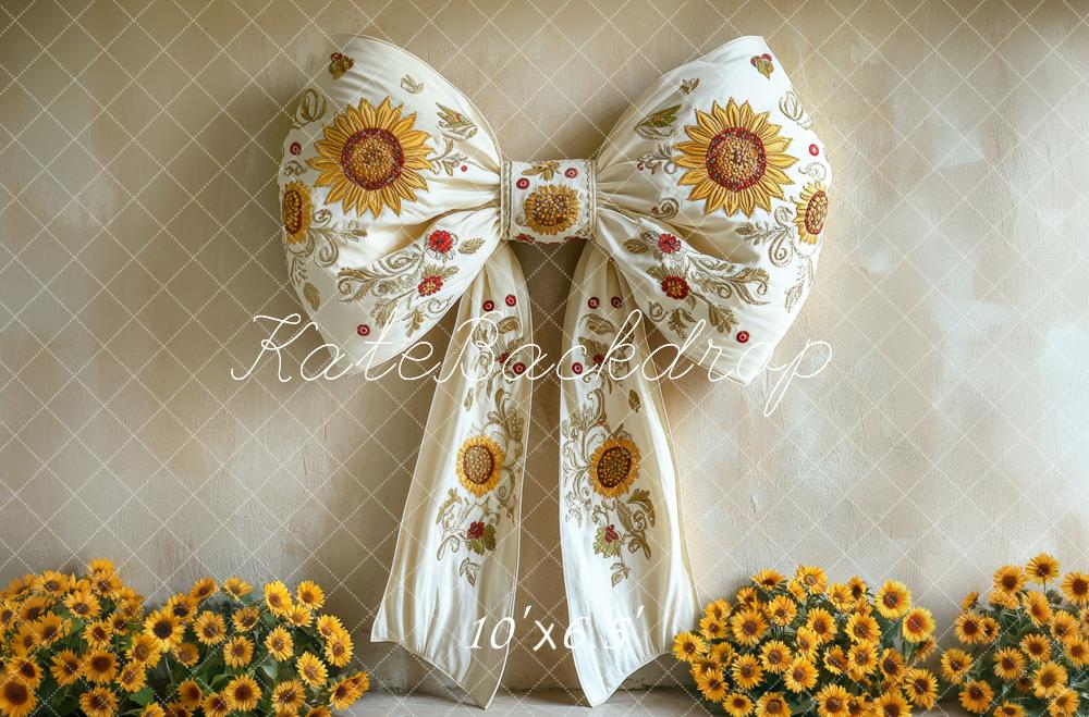 Kate Automne Tournesol Nœud blanc Fleur Toile de fond conçue par Mini MakeBelieve