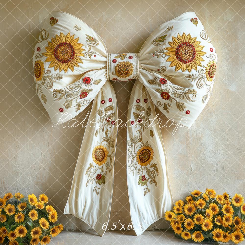 Kate Automne Tournesol Nœud blanc Fleur Toile de fond conçue par Mini MakeBelieve