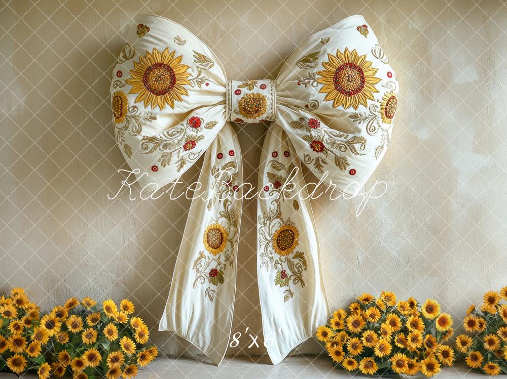 Kate Automne Tournesol Nœud blanc Fleur Toile de fond conçue par Mini MakeBelieve