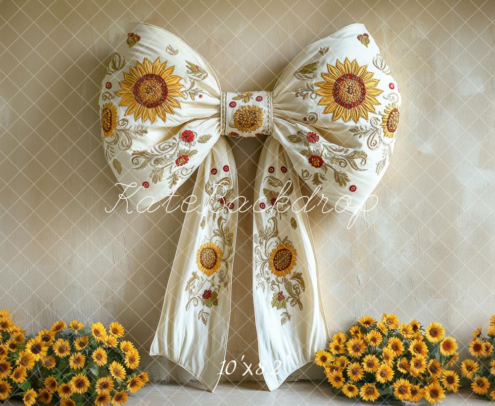 Kate Automne Tournesol Nœud blanc Fleur Toile de fond conçue par Mini MakeBelieve