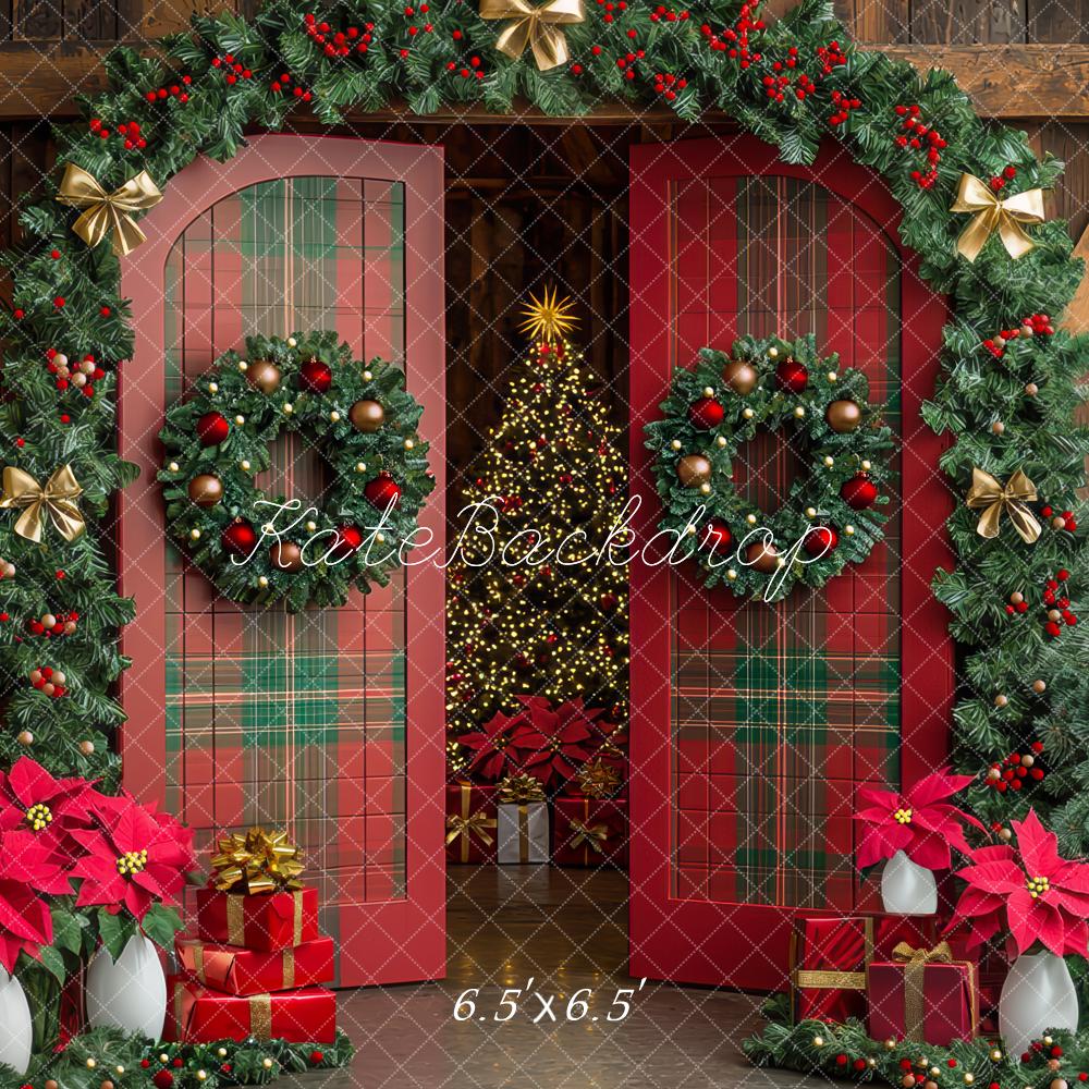 Kate Sapin de Noël Plaid Grange Porte Toile de fond conçue par Mini MakeBelieve