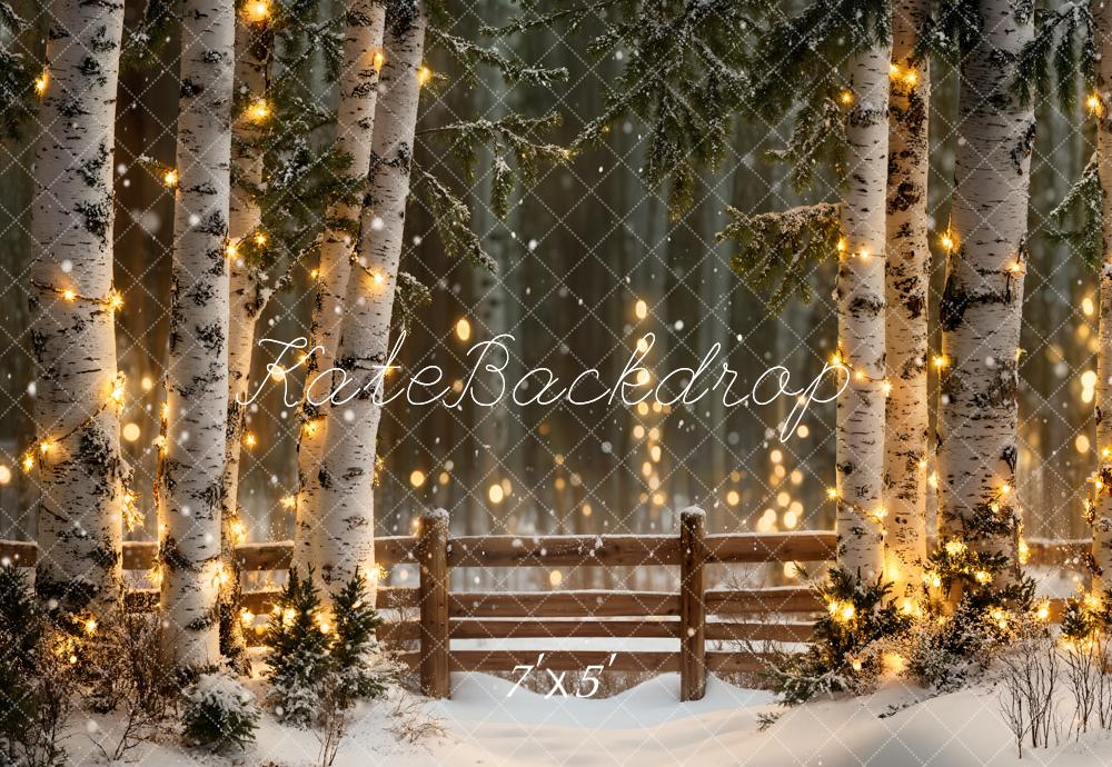 Kate Hiver Forêt Lumières Clôture en bois Toile de fond conçue par Emetselch