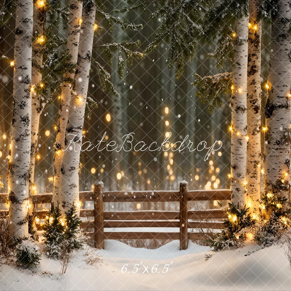 Kate Hiver Forêt Lumières Clôture en bois Toile de fond conçue par Emetselch