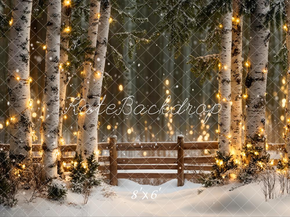 Kate Hiver Forêt Lumières Clôture en bois Toile de fond conçue par Emetselch