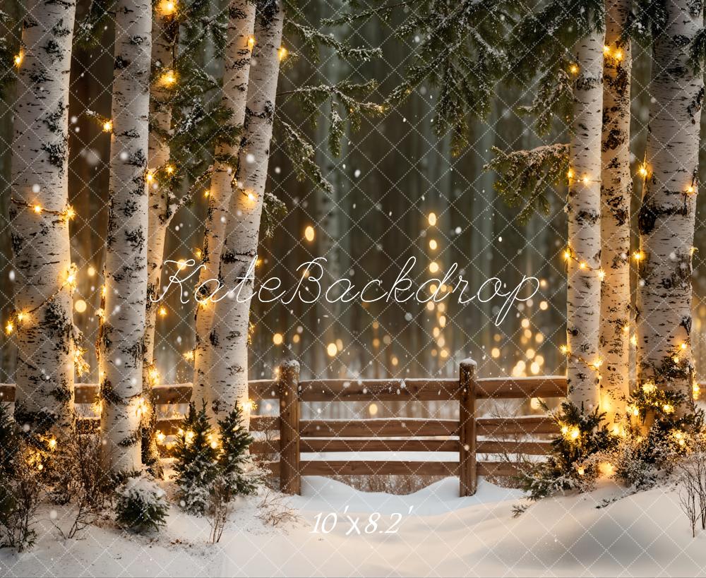Kate Hiver Forêt Lumières Clôture en bois Toile de fond conçue par Emetselch