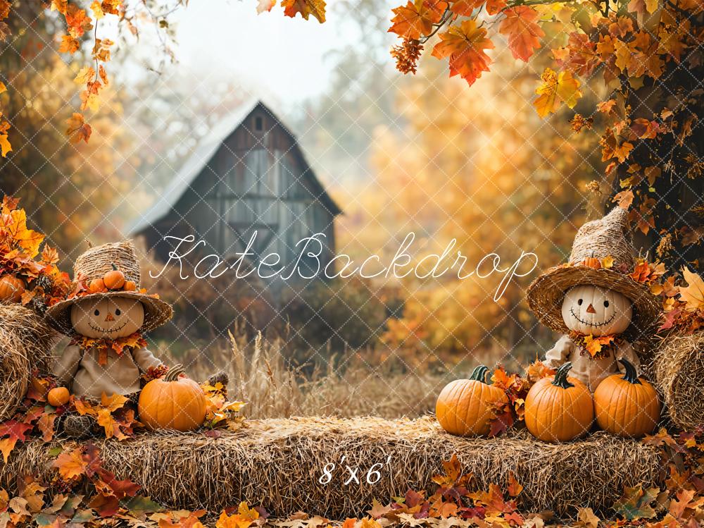 Kate Automne Épouvantail Citrouille Érable Toile de fond conçue par Emetselch - Kate Backdrop FR
