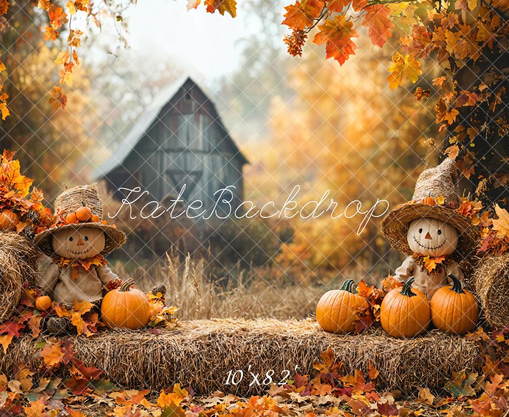 Kate Automne Épouvantail Citrouille Érable Toile de fond conçue par Emetselch - Kate Backdrop FR