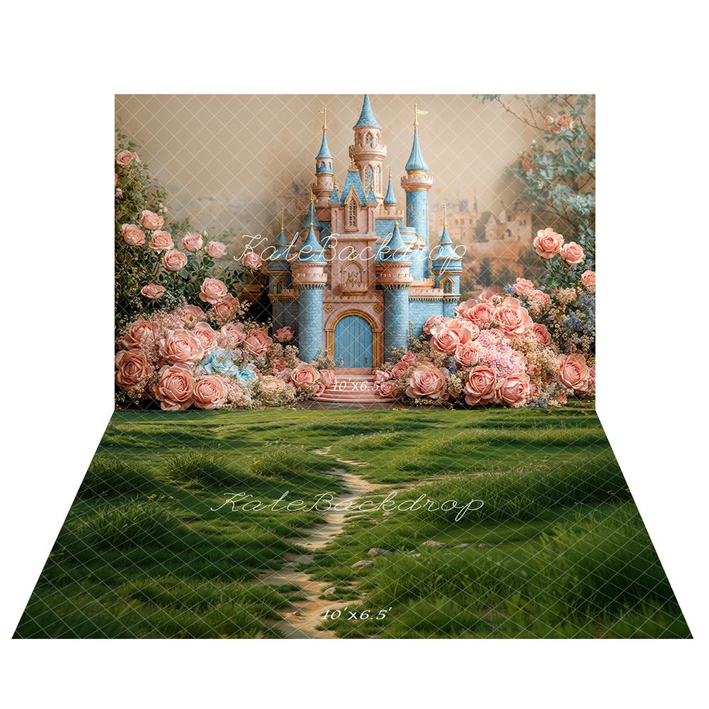 Kate Princesse Château de rêve Fleurs Toile de fond+Printemps Herbe Allée Sol Toile de fond - Kate Backdrop FR