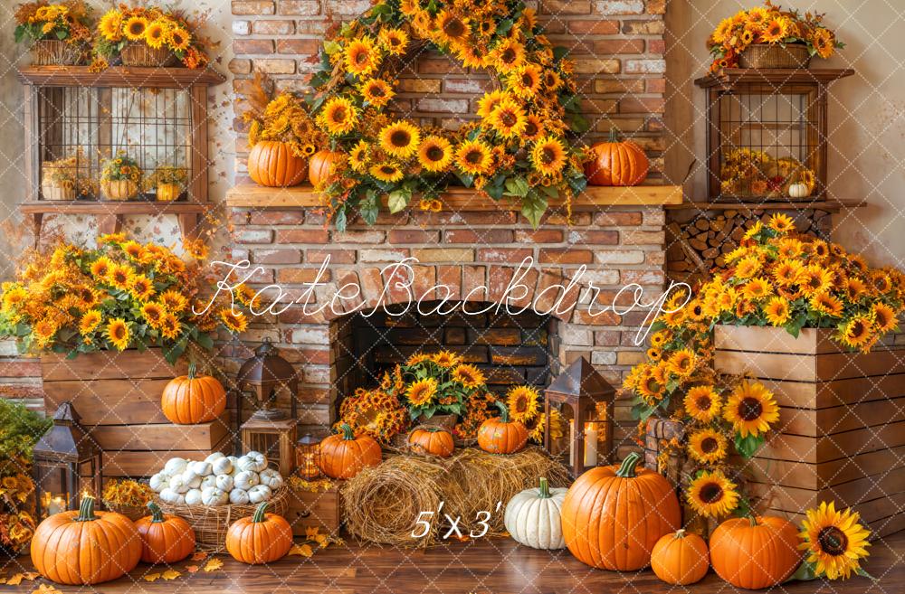 Kate Automne Tournesol Cheminée Citrouille Toile de fond conçue par Emetselch - Kate Backdrop FR