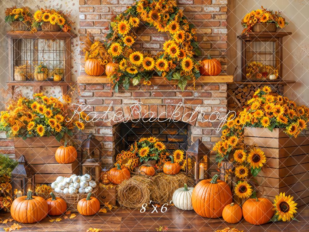 Kate Automne Tournesol Cheminée Citrouille Toile de fond conçue par Emetselch - Kate Backdrop FR