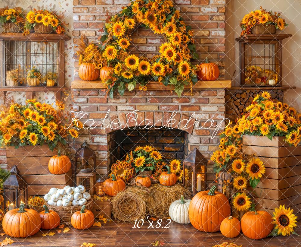 Kate Automne Tournesol Cheminée Citrouille Toile de fond conçue par Emetselch - Kate Backdrop FR