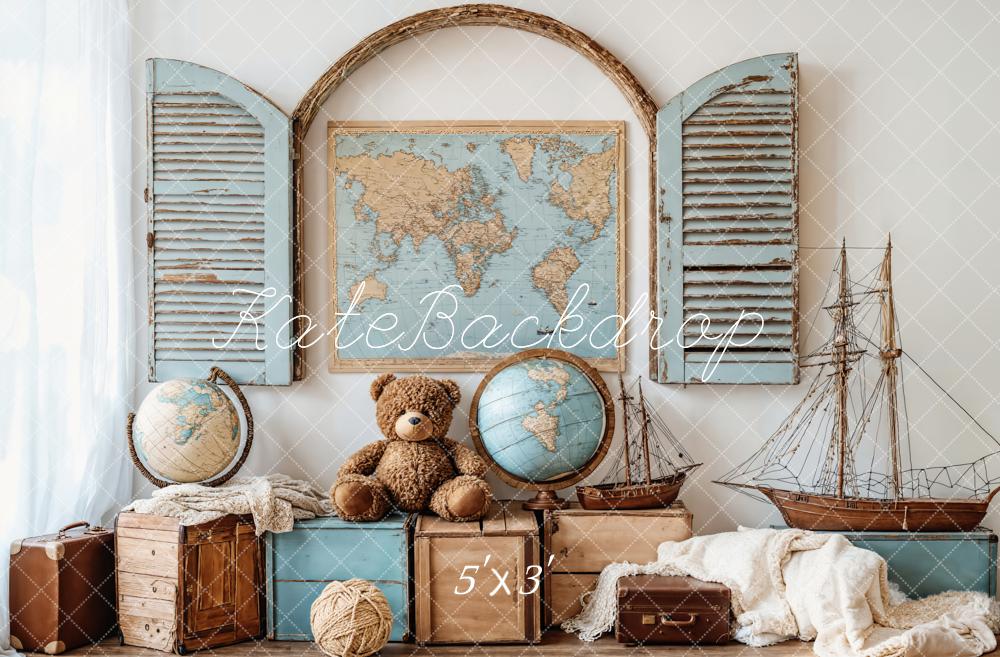 Kate Voyage Carte Globe Nautique Nounours Toile de fond conçue par Emetselch