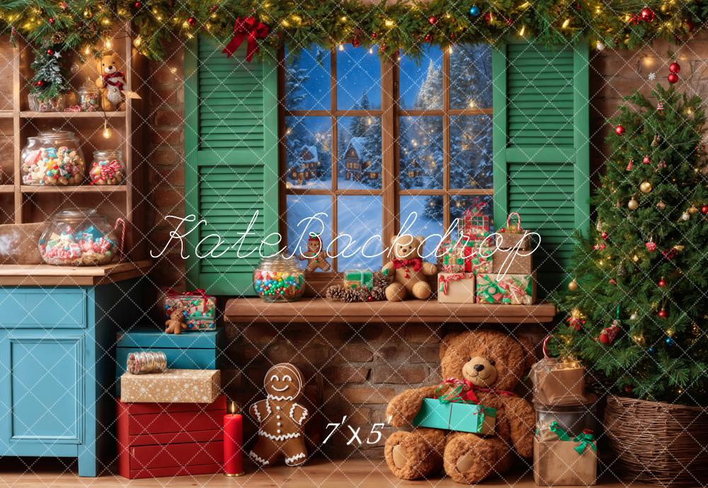 Kate Noël Ours en peluche Fenêtre Bonbons Toile de fond conçue par Emetselch - Kate Backdrop FR