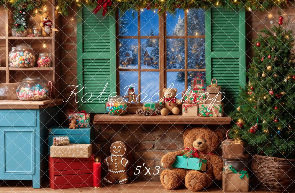Kate Noël Ours en peluche Fenêtre Bonbons Toile de fond conçue par Emetselch - Kate Backdrop FR