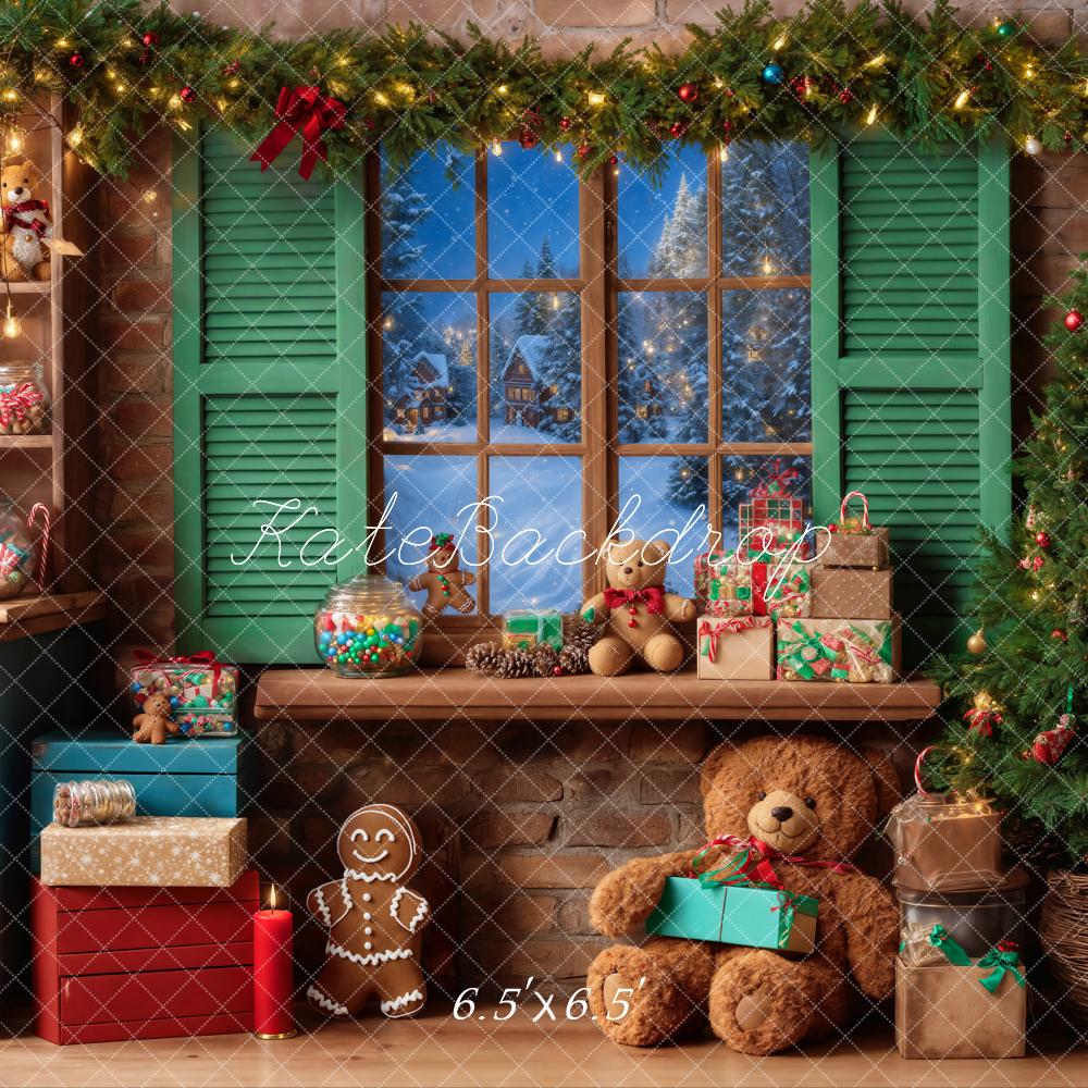 Kate Noël Ours en peluche Fenêtre Bonbons Toile de fond conçue par Emetselch - Kate Backdrop FR