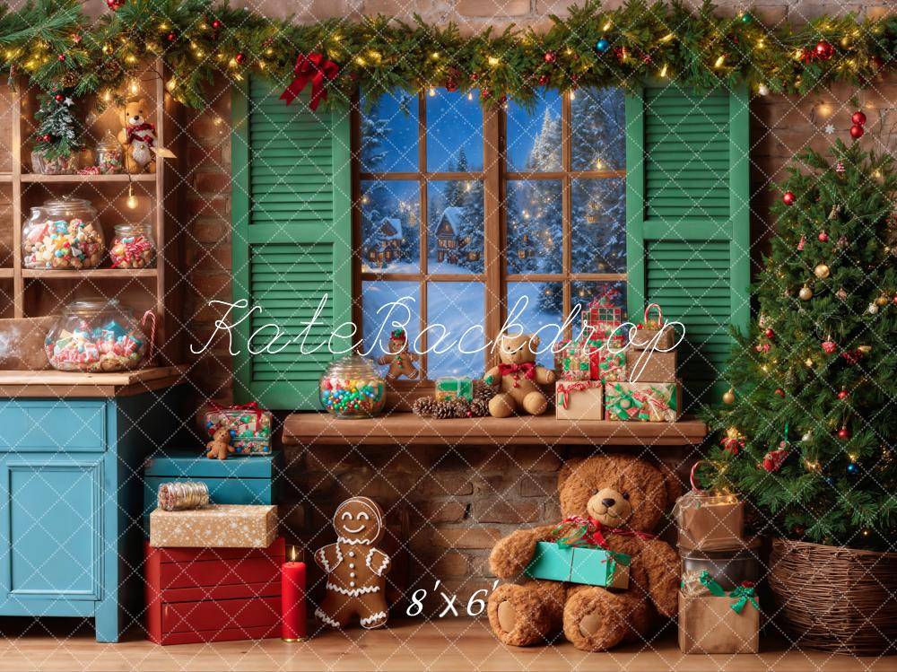 Kate Noël Ours en peluche Fenêtre Bonbons Toile de fond conçue par Emetselch - Kate Backdrop FR