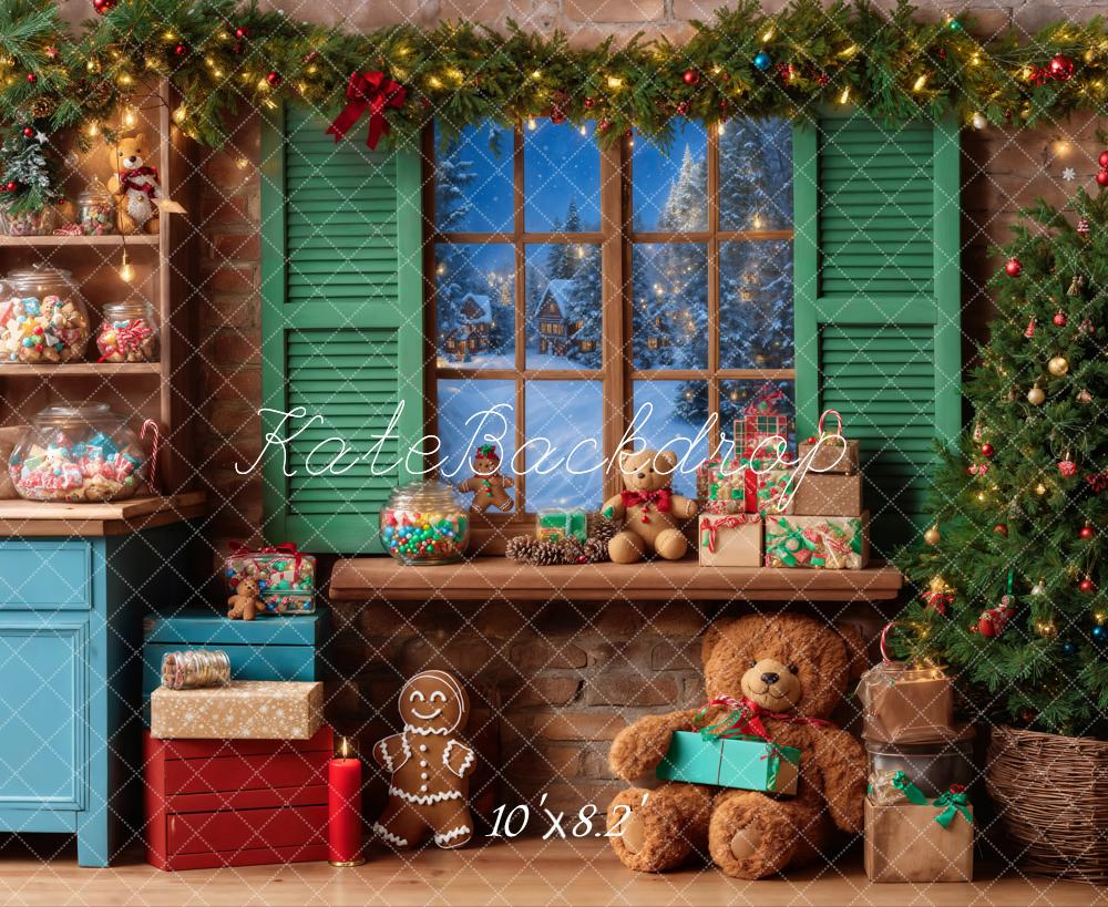 Kate Noël Ours en peluche Fenêtre Bonbons Toile de fond conçue par Emetselch - Kate Backdrop FR