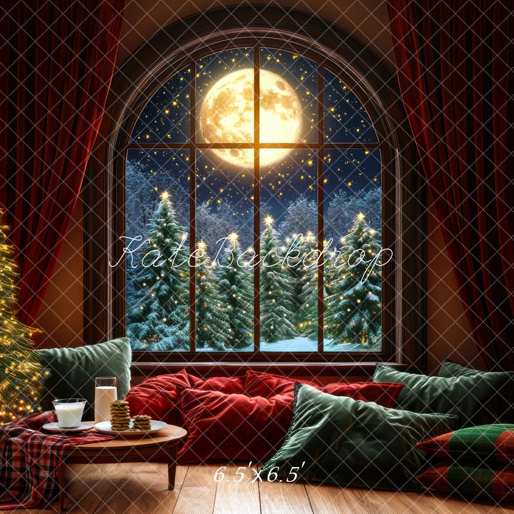 Kate Sapin de Noël Lune Fenêtre Oreillers Toile de fond conçue par Mini MakeBelieve - Kate Backdrop FR