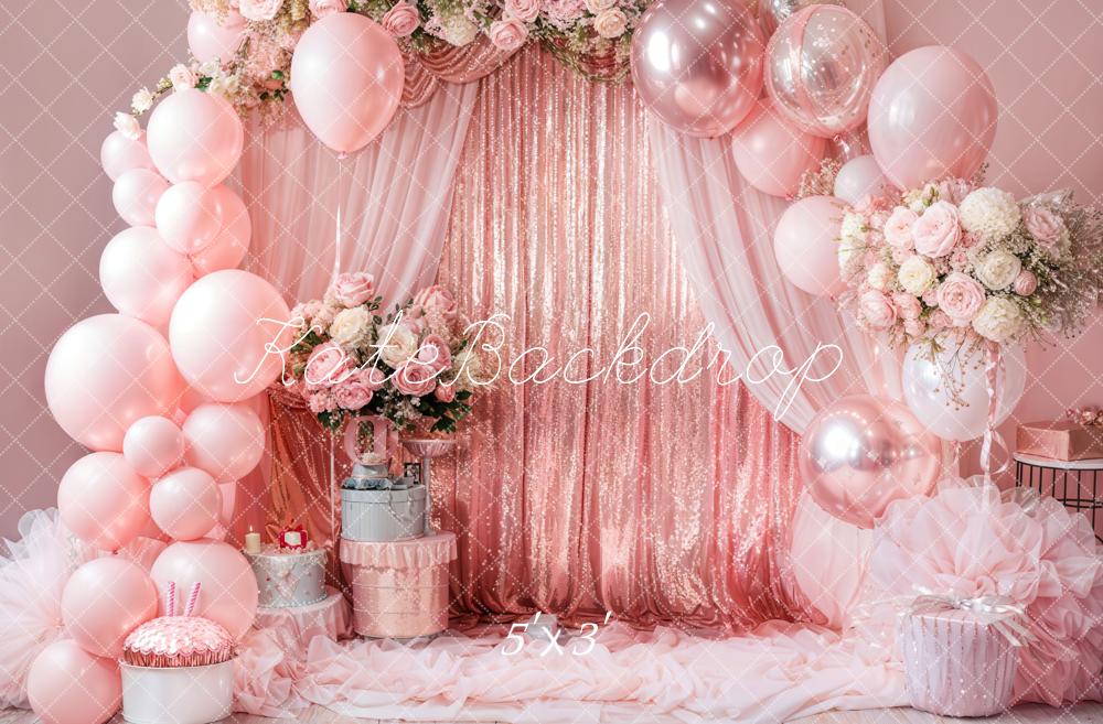 Kate Fleur Rideaux Ballon Rose Gâteau Toile de fond conçue par Emetselch - Kate Backdrop FR