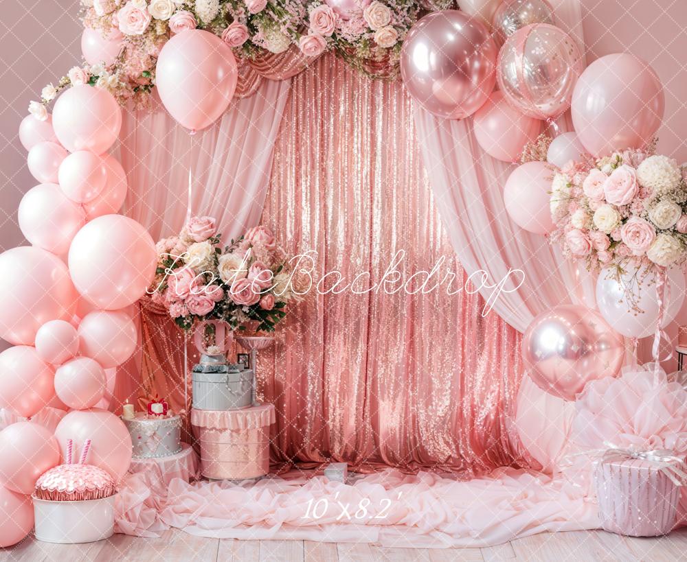Kate Fleur Rideaux Ballon Rose Gâteau Toile de fond conçue par Emetselch - Kate Backdrop FR