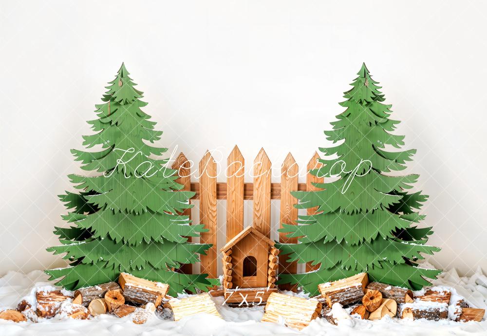 Kate Hiver Sapin de Noël Clôture en Bois Toile de fond conçue par Emetselch - Kate Backdrop FR