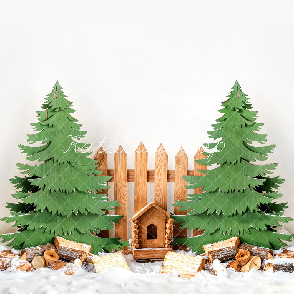 Kate Hiver Sapin de Noël Clôture en Bois Toile de fond conçue par Emetselch - Kate Backdrop FR