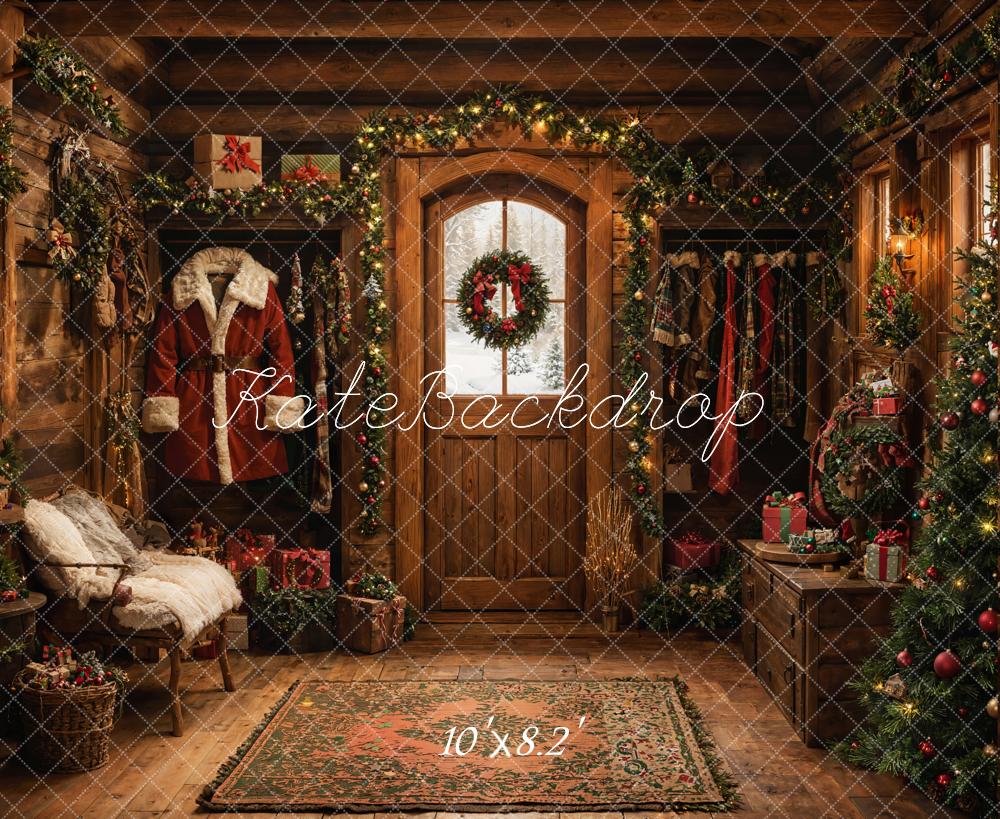 Kate Père Noël Chambre Bois Cabane Toile de fond conçue par Emetselch - Kate Backdrop FR