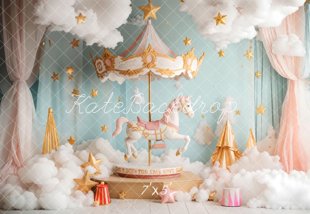 Kate Carrousel Nuages Étoiles Rêve Rideau Toile de fond conçue par Emetselch - Kate Backdrop FR