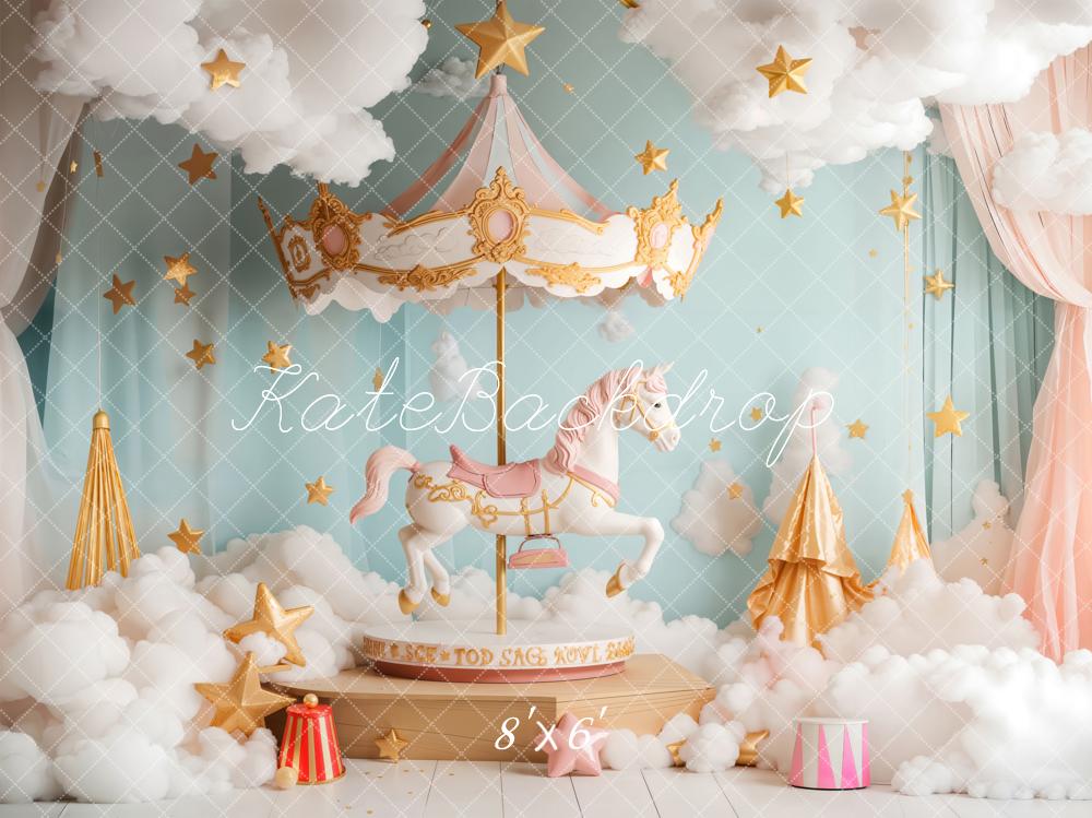 Kate Carrousel Nuages Étoiles Rêve Rideau Toile de fond conçue par Emetselch - Kate Backdrop FR