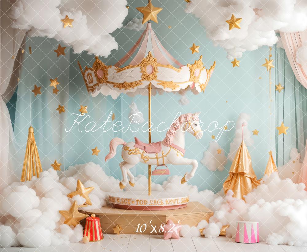 Kate Carrousel Nuages Étoiles Rêve Rideau Toile de fond conçue par Emetselch - Kate Backdrop FR