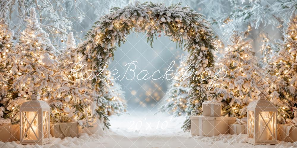 Kate Hiver Sapin de Noël Neige Arche Lumière Toile de fond conçue par Emetselch - Kate Backdrop FR