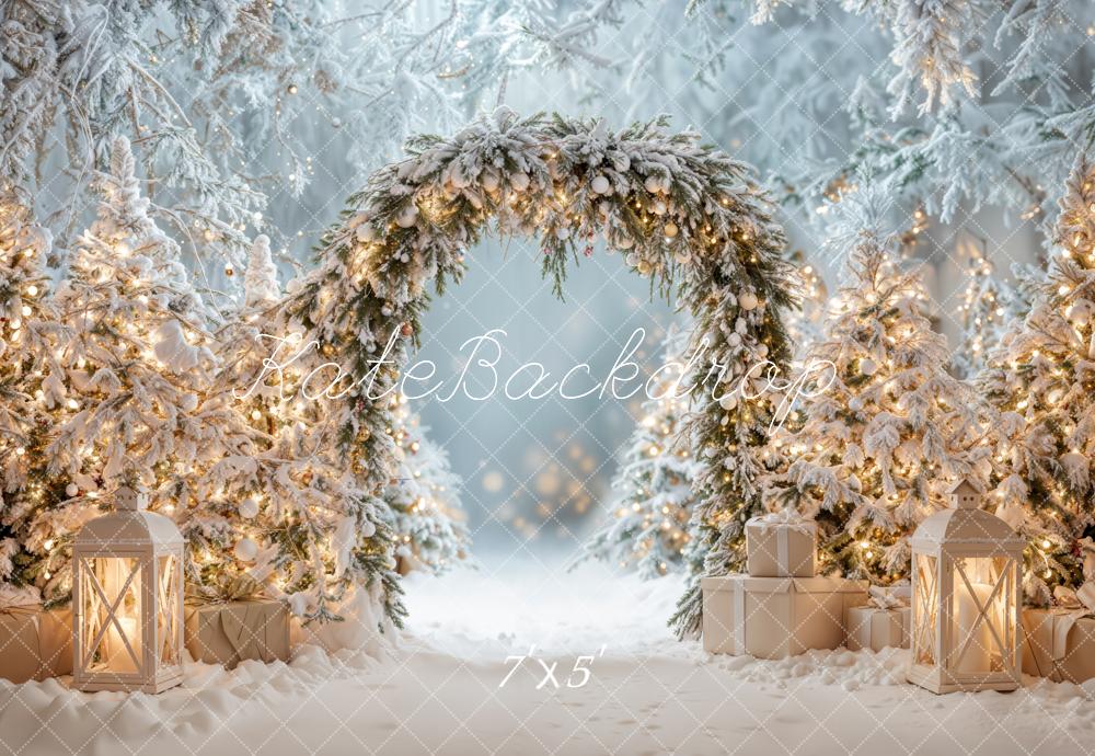 Kate Hiver Sapin de Noël Neige Arche Lumière Toile de fond conçue par Emetselch - Kate Backdrop FR