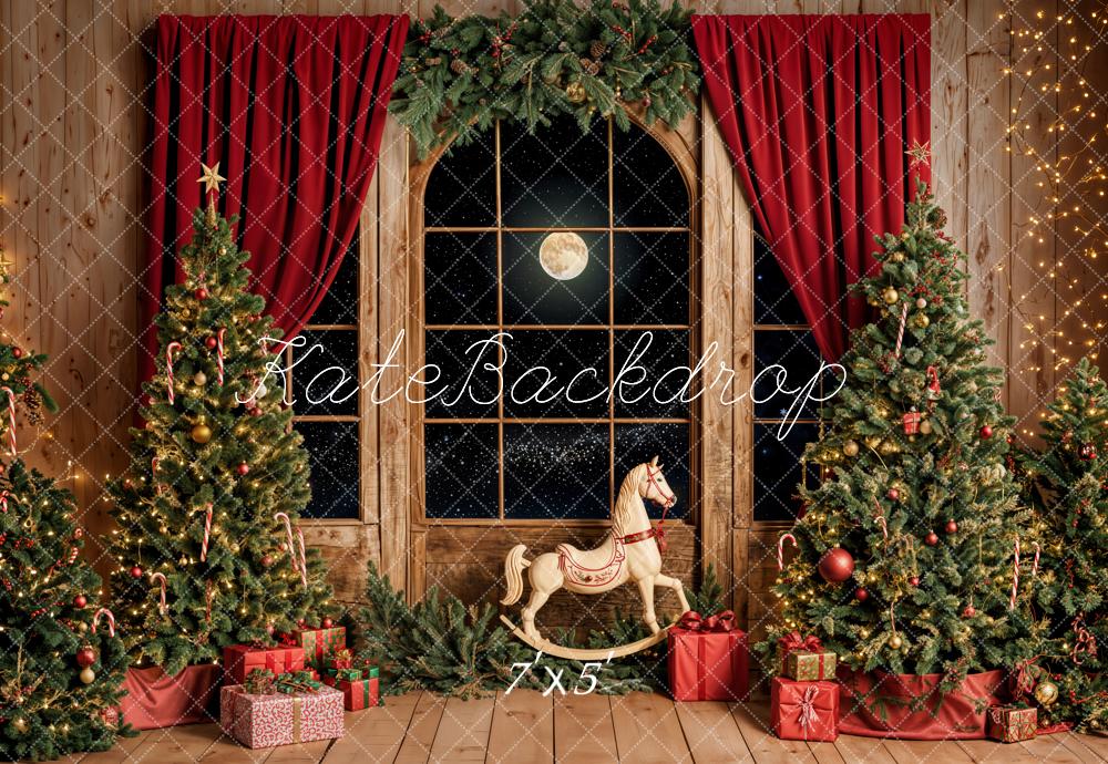 Kate Sapin de Noël Fenêtre Cheval à bascule Toile de fond conçue par Emetselch - Kate Backdrop FR