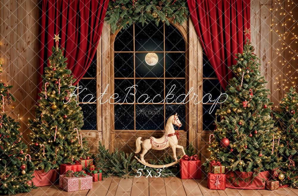 Kate Sapin de Noël Fenêtre Cheval à bascule Toile de fond conçue par Emetselch - Kate Backdrop FR