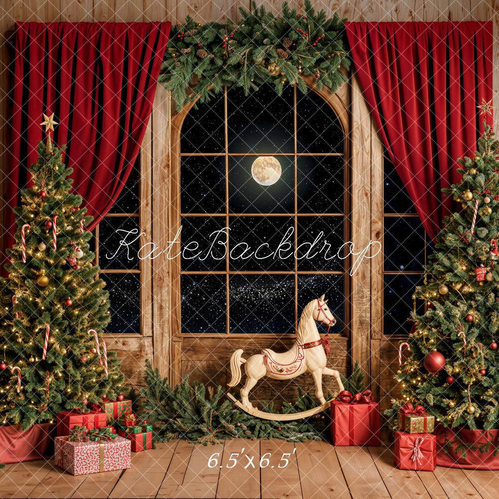 Kate Sapin de Noël Fenêtre Cheval à bascule Toile de fond conçue par Emetselch - Kate Backdrop FR