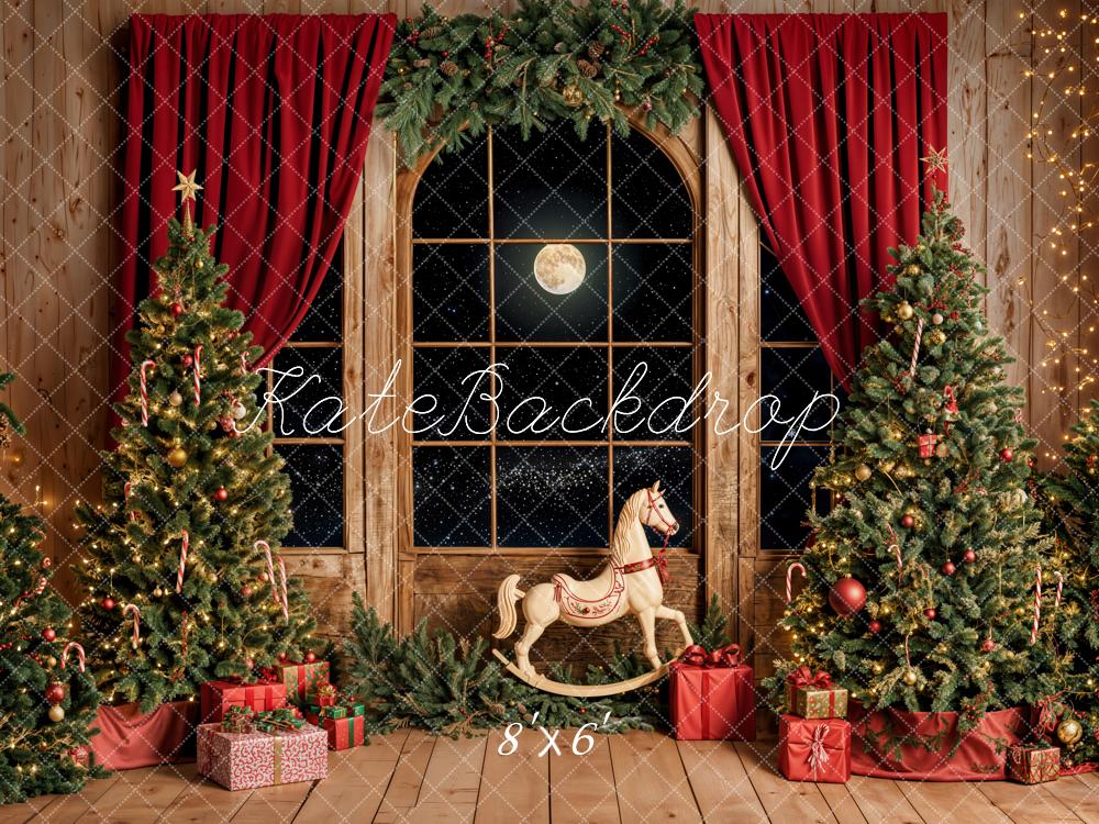 Kate Sapin de Noël Fenêtre Cheval à bascule Toile de fond conçue par Emetselch - Kate Backdrop FR