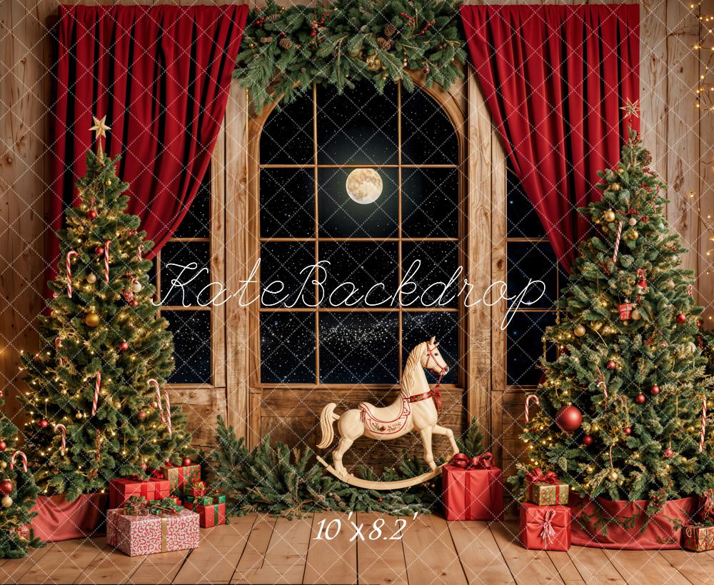 Kate Sapin de Noël Fenêtre Cheval à bascule Toile de fond conçue par Emetselch - Kate Backdrop FR