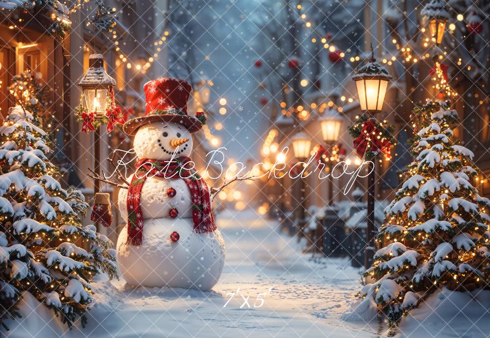 Kate Noël Bonhomme de neige Lumières Rue Toile de fond conçue par Emetselch - Kate Backdrop FR