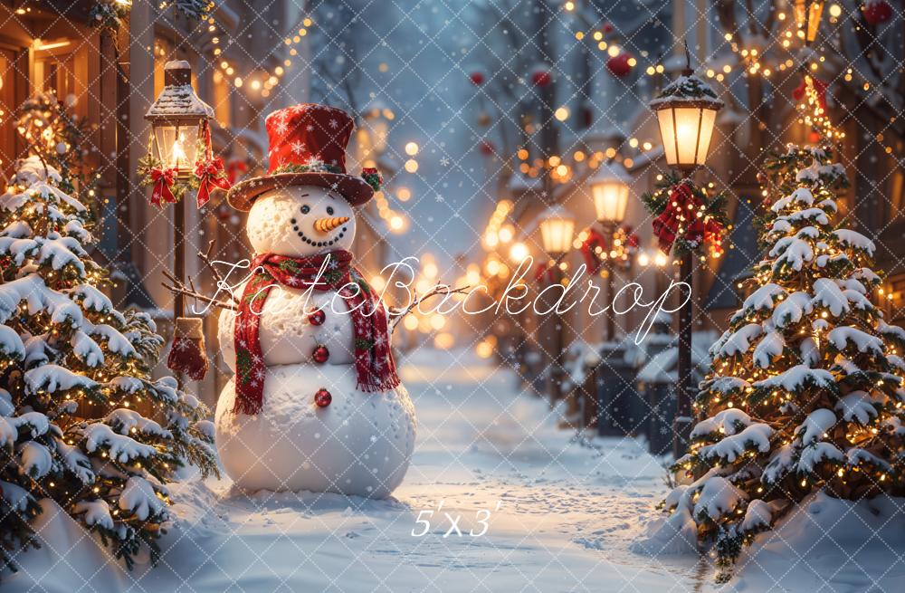 Kate Noël Bonhomme de neige Lumières Rue Toile de fond conçue par Emetselch - Kate Backdrop FR