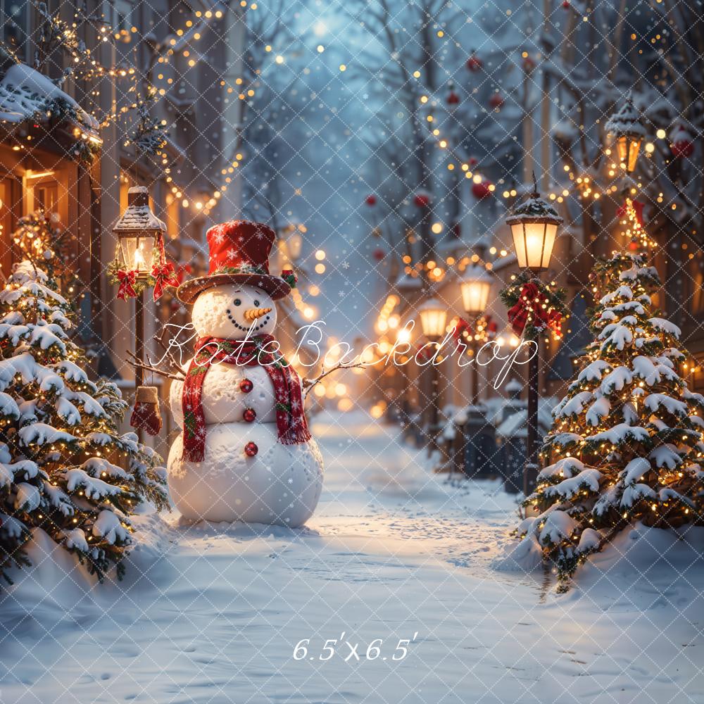 Kate Noël Bonhomme de neige Lumières Rue Toile de fond conçue par Emetselch - Kate Backdrop FR