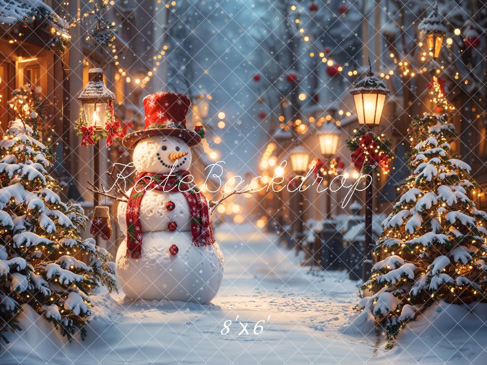 Kate Noël Bonhomme de neige Lumières Rue Toile de fond conçue par Emetselch - Kate Backdrop FR